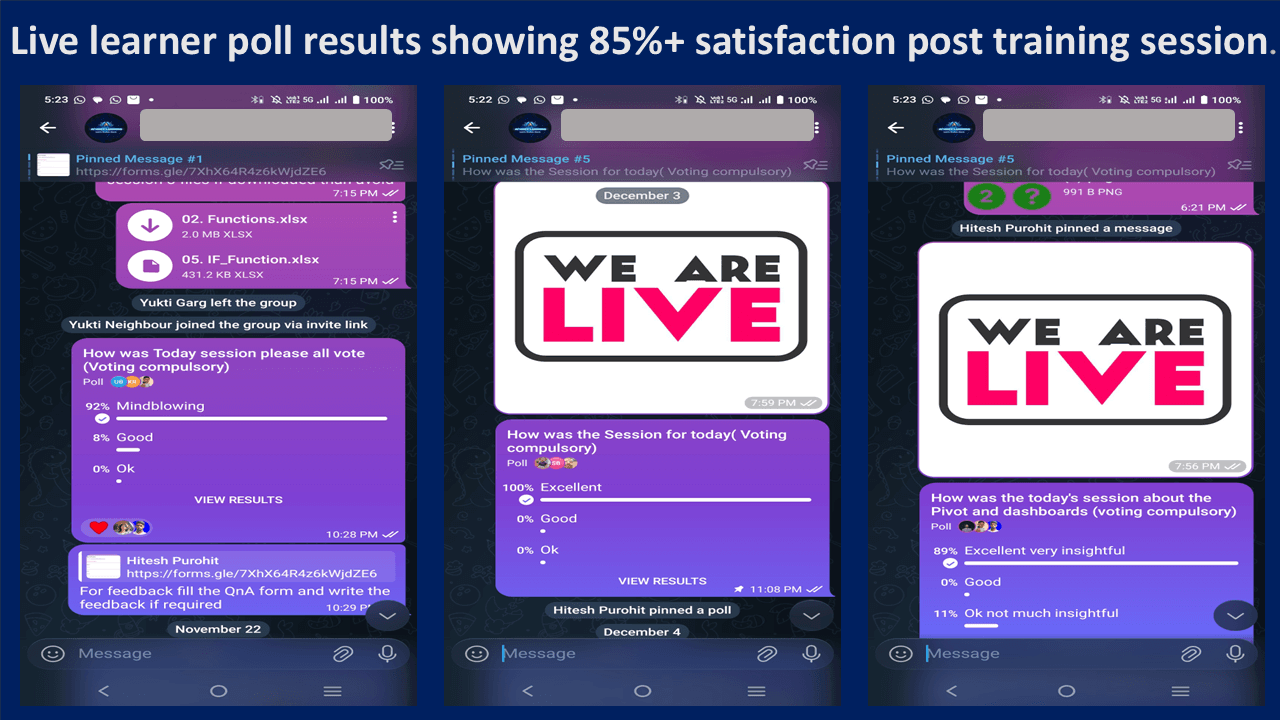Live learner poll results after a training session